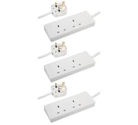 PRO ELEC 2 Gang Mains Extension Lead, 3m, White - 3 Pack, 13A UK Plug, BS 1363/A Compliant