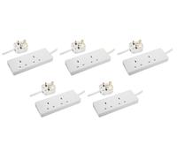 PRO ELEC 2 Gang Mains Extension Lead, 3m, White - 5 Pack, 13A UK Plug, BS 1363/A Compliant