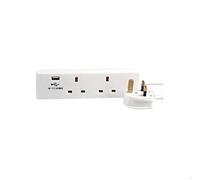 Pro Elec 2-Gang Mains Extension Lead with USB, 1m,white usb
