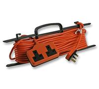 PRO ELEC 2 Gang Outdoor Garden Extension Lead - 15m Cable on Reel | Heavy-Duty Rubber Socket | High-Visibility Cable | UK Plug