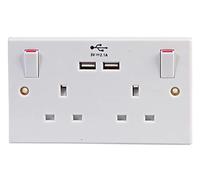 Pro Elec - 2-Gang Power & USB Charging Wallplate, 13A, 250V, White