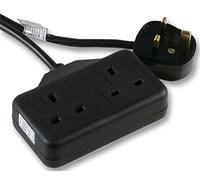 PRO ELEC 2 Gang Rubber Extension Lead 10m Black 13A UK Power Cable