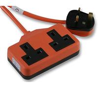 PRO ELEC 2 Gang Rubber Extension Lead 10m UK Power Cable 13A Orange