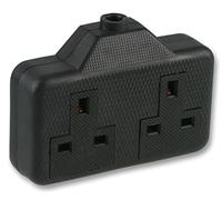 PRO ELEC 2 Gang Rubber Trailing Socket 13A 250V Black