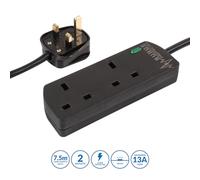 PRO ELEC PELB1990 Mains Extension Lead with Surge Protection, 2 Gang, 7.5m, Black