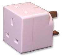 PRO ELEC 2 Way UK Mains Adaptor - 13A, 250V, Shrouded Pins, No Fuse - PELB1489