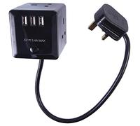 PRO ELEC 3-Gang Cube Mains Extension Lead with USB, 2m Cable, 13A, Black - PELB1483