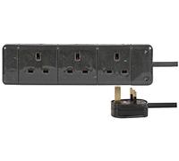 PRO ELEC 3 Gang Extension Lead 3m UK Mains Power Strip 13A Black