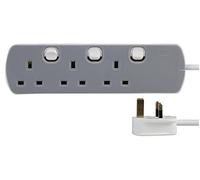PRO ELEC 3-Gang Switched Mains Extension Lead, 10m Cable, 13A, Grey/White - PELB1764