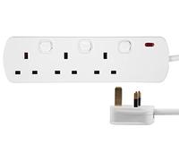 PRO ELEC 3-Gang Switched Mains Extension Lead, 7.5m Cable, 13A, White - PELB2001