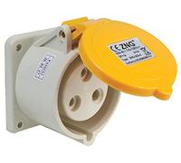 PRO ELEC 32A 110V Panel Mount CEE Socket, 2P+E, Yellow, IP44 - Industrial IEC 60309-2 Connector - PELB0123