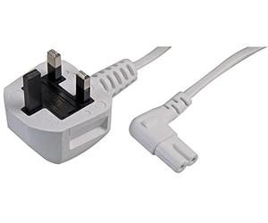 Pro Elec 3m UK Plug to Right Angled Figure 8 (C7) Power Cable, White