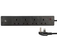 PRO ELEC 4-Gang 2m Extension Lead with USB-A & USB-C - Black | Dual USB Charging | 13A Rated | UK Type G Power Strip