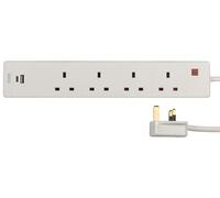 PRO ELEC 4-Gang 2m Extension Lead with USB-A & USB-C - White | UK Power Strip with Dual USB Ports | Wall Mountable | BS 1363 Compliant