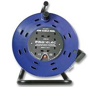PRO ELEC 4-Gang 40m Mains Extension Cable Reel - 13A Heavy Duty Power Reel with UK Plug, Metal Frame & Blue Drum - PELB1599