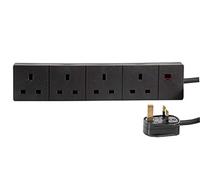 PRO ELEC 4 Gang Extension Lead 15m UK Mains Power Strip 13A Black