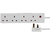 PRO ELEC 4 Gang Extension Lead 5m UK Mains Power Strip 13A White