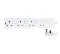 Pro elec 4 Gang Individual Switched Extension Lead, White 5M