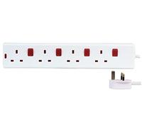 PRO ELEC 4-Gang Individually Switched Extension Lead, 2m Cable, 13A, White - PELB1672