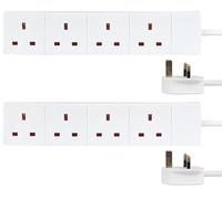PRO ELEC 4 Gang Mains Extension Lead, 2m, White - 2 Pack, 13A UK Plug, BS 1363/A Compliant