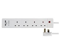 PRO ELEC 4-Gang Mains Extension Lead with USB, 1m Cable, 13A, White - PEL00104