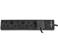 PRO ELEC 4-Gang Switched Extension Lead, 2m Cable, 13A, Black - PELB1812