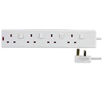 PRO ELEC 4-Gang Switched Extension Lead, 3m Cable, 13A, White - PEL00026
