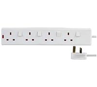 PRO ELEC 4-Gang Switched Mains Extension Lead, 1m Cable, 13A, White - PEL00024