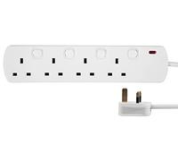 PRO ELEC 4-Gang Switched Mains Extension Lead, 7.5m Cable, 13A, White - PELB2002