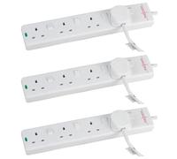 PRO ELEC 4 Gang Switched Surge Protected Extension Lead, 2m, White - 3 Pack, Individual Socket Switches, LED Indicator, BS 1363/A Compliant