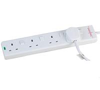 PRO ELEC 4-Gang Switched Surge Protected Extension Lead - 2m, White - Individual Switches, 13A, UK Plug - PELB1919