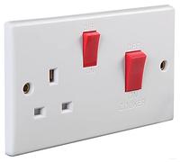 PRO ELEC 45A Cooker Control Unit with 13A Socket, 1-Gang, Rounded Edge, White Moulded, BS4177/BS1363 Compliant - PEL01402