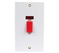 PRO ELEC 45A Double Gang Control Switch with Neon Indicator - 250V, White Moulded