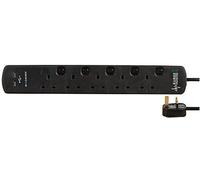 Pro Elec 5 Gang 2 USB Surge Protected Extension Lead, 2m, Black