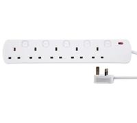 PRO ELEC 5-Gang Switched Mains Extension Lead, 7.5m Cable, 13A, White - PELB2003