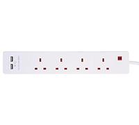 Pro Elec 5 m 4 Gang Extension Lead with 2 x 2.4 V USB Charging Sockets - White, pl15388