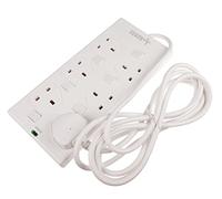 pro elec 5055313622512 3 m 6 Way Switched Surge Protected Mains Extension Power Block Multiboard - White