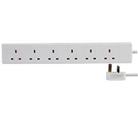 PRO ELEC 6 Gang Extension Lead 1m UK Mains Power Strip 13A White