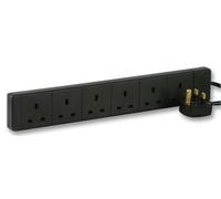 Pro Elec 6 Gang Extension Lead with 2m Cable, Black, 13A Rated