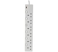 PRO ELEC 6-Gang Individually Switched Extension Lead, 10m Cable, White - PELB1723
