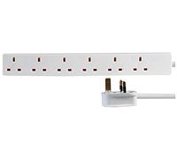 PRO ELEC 6-Gang Mains Extension Lead, 3m Cable, 13A, White - PELB1909