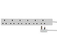 PRO ELEC 6-Gang Mains Extension Lead, 7.5m Cable, 13A, White - PELB1995