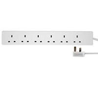 PRO ELEC 6-Gang Mains Extension Lead, 7.5m Cable, 13A, White - PELB2004