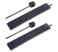 PRO ELEC 6 Gang Surge Protected Extension Lead, 5m, Black - 2 Pack, 13A UK Plug, BS 1363/A Compliant