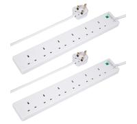PRO ELEC 6 Gang Surge Protected Mains Extension Lead, 5m, White - 2 Pack, 13A UK Plug, BS 1363/A Compliant