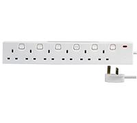 PRO ELEC 6 Gang Switched Extension Lead 10m UK Power Strip 13A White