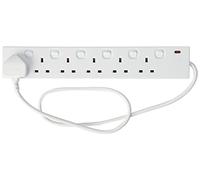 PRO ELEC 6 Gang Switched Extension Lead 1m UK Power Strip 13A White