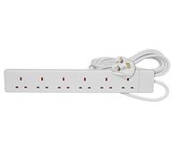 pro elec 6 Way Gang Power Mains Extension Lead 10M Metre Cable British Approved 13A Amps - White