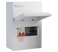 PRO ELEC 6 Way Metal Consumer Unit - 100A Main Switch, 6 Circuits | All-Metal Enclosure, Top Hinged Cover, Domestic Electrical Distribution, Busbar Included - PEL00430