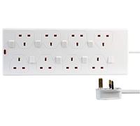 PRO ELEC 8-Gang Switched Extension Lead, 3m Cable, 13A, White - PEL00034